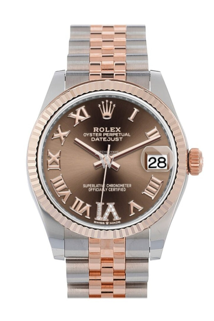 Rolex Datejust 31 Chocolate Large VI set with diamonds Dial Fluted Bezel 18K Everose Gold Two Tone Jubilee Watch 278271