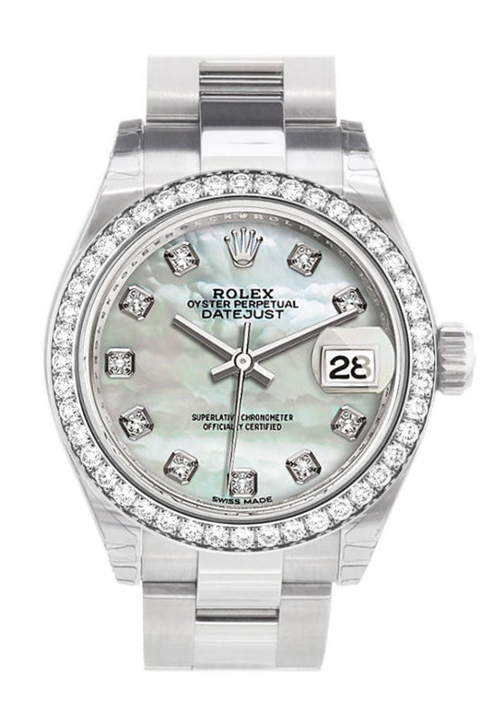 Rolex Datejust 28 Pearl set with Diamonds Dial Diamond Bezel Steel Ladies Watch 279384RBR NP