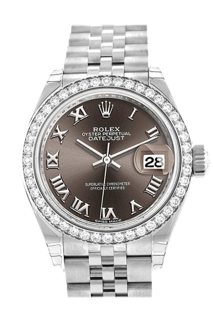 Rolex Datejust 28 Dark Grey Roman Dial Diamond Bezel Steel Jubilee Ladies Watch 279384RBR