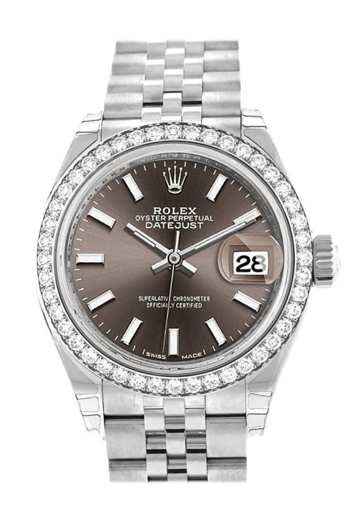 Rolex Datejust 28 Dark Grey Dial Diamond Bezel Steel Jubilee Ladies Watch 279384RBR NP