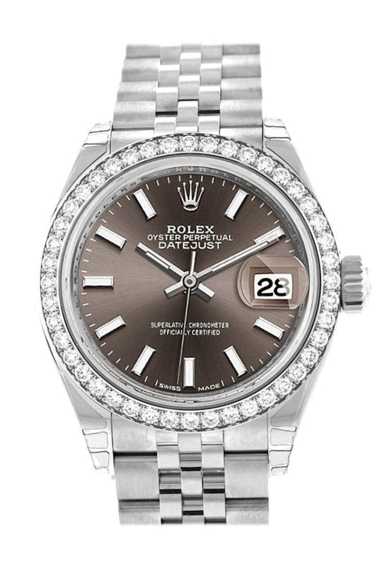 Rolex Datejust 28 Dark Grey Dial Diamond Bezel Steel Jubilee Ladies Watch 279384RBR NP