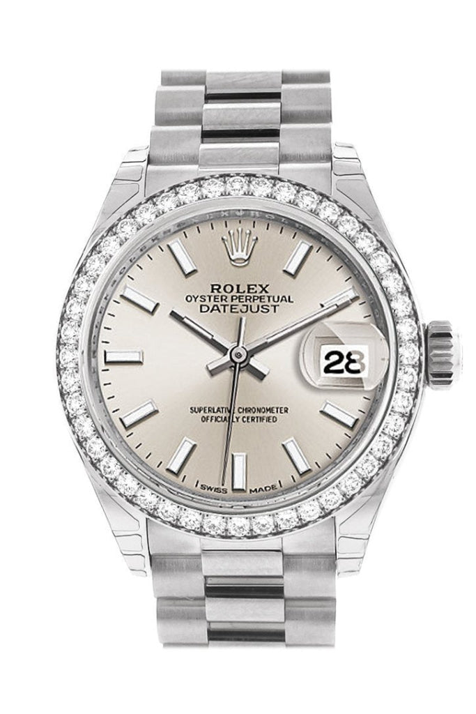 Rolex Datejust 28 Silver Dial Diamond Bezel President Ladies Watch 279136RBR 279136 NP