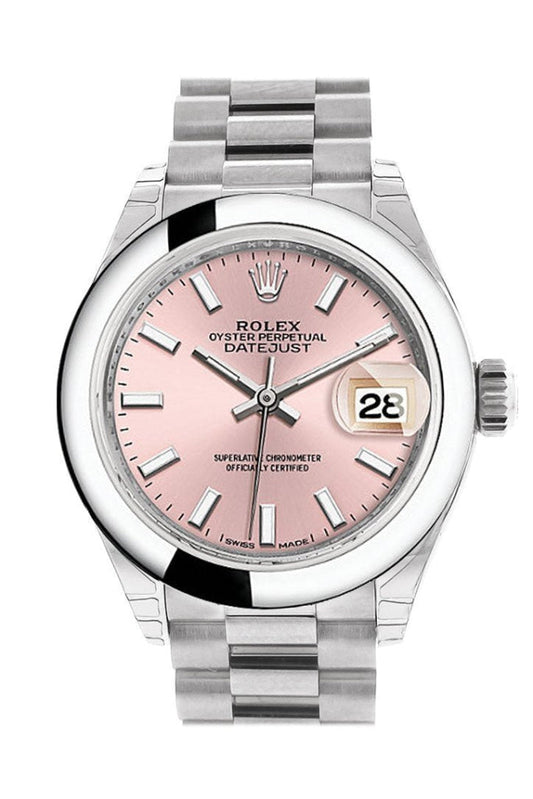 Rolex Datejust 28 Pink Dial Dome Bezel President Ladies Watch 279166 NP