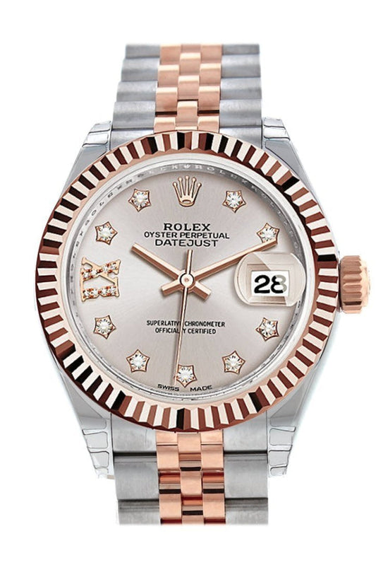 Rolex Datejust 28 Sundust 9 diamonds set in star Fluted Bezel Dial Jubilee Ladies Watch 279171 NP