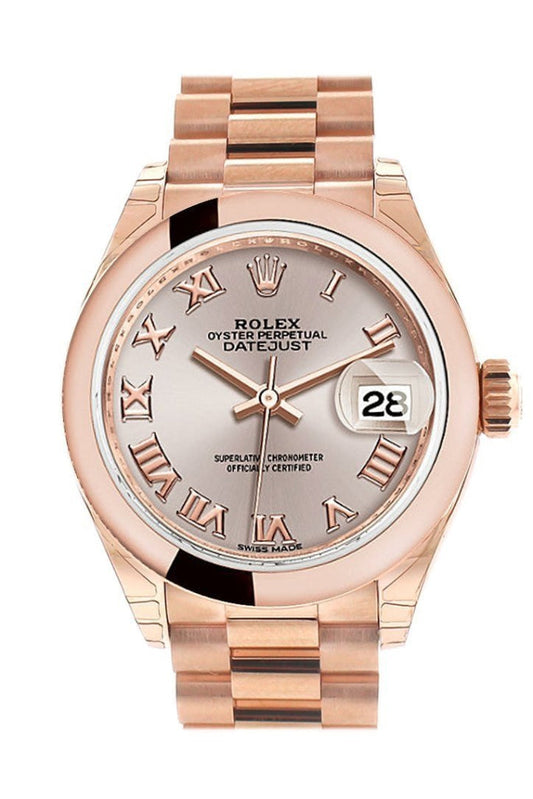 Rolex Datejust 28 Sundust Roman Dial Rose Gold President Ladies Watch 279165 NP
