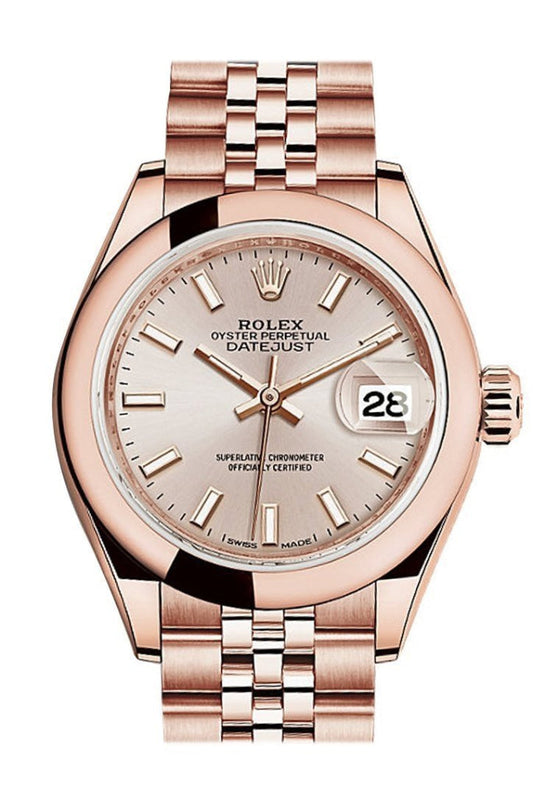 Rolex Datejust 28 Sundust Dial Rose Gold Jubilee Ladies Watch 279165 NP