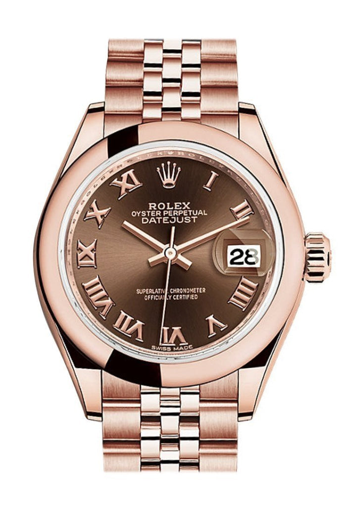 Rolex Datejust 28 Chocolate Roman Dial Rose Gold Jubilee Ladies Watch 279165 NP