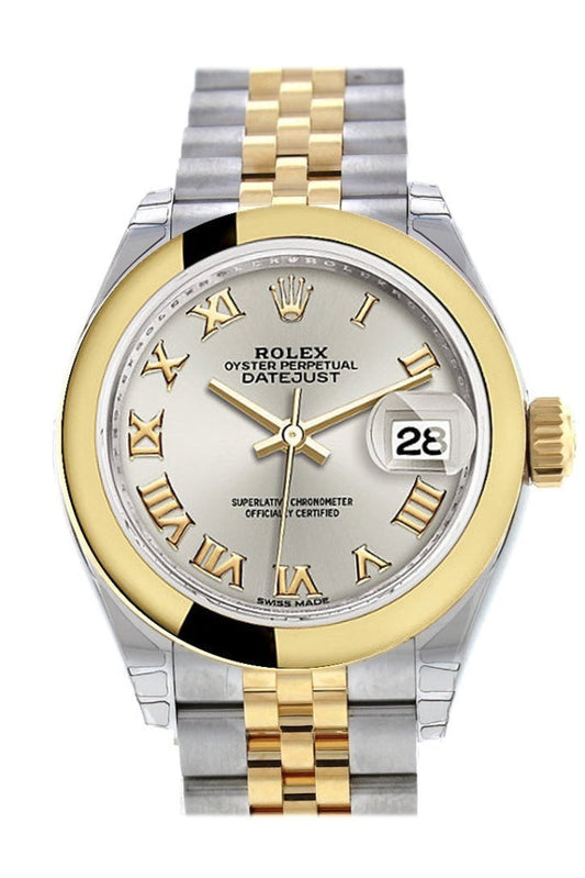 Rolex Datejust 28 Silver Roman Dial Yellow Gold Two Tone Jubilee Ladies Watch 279163