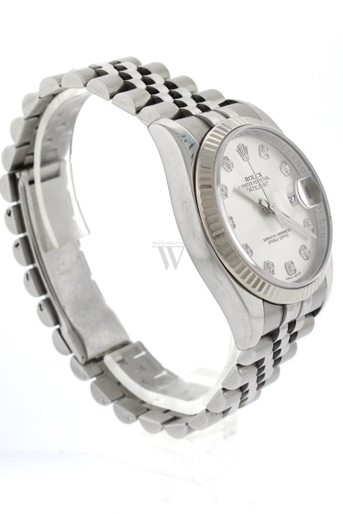 Rolex DateJust 36 Silver Diamond Dial 18k White Gold Bezel Watches 116234 Pre-owned