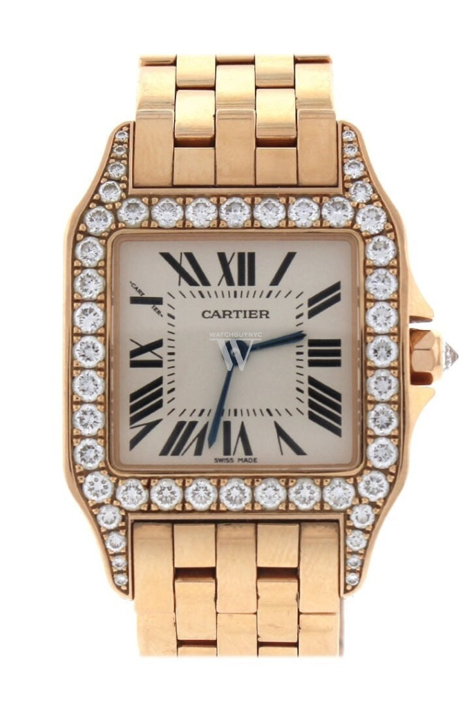 Cartier Santos Demoiselle 18kt Rose Gold Diamond Large Ladies Watch WF9007Z8  Pre-Owend