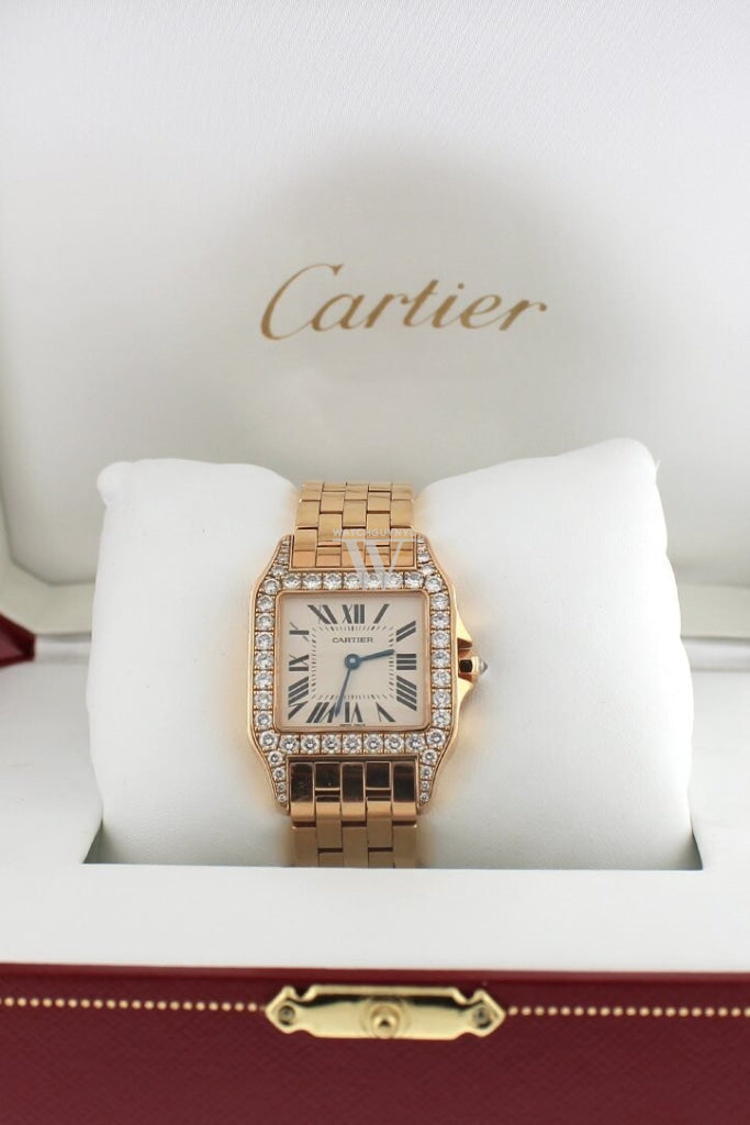 Cartier Santos Demoiselle 18kt Rose Gold Diamond Large Ladies Watch WF9007Z8  Pre-Owend