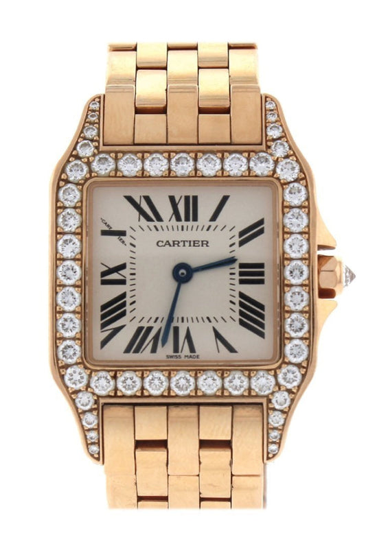 Cartier Santos Demoiselle 18kt Rose Gold Diamond Large Ladies Watch WF9007Z8  Pre-Owend