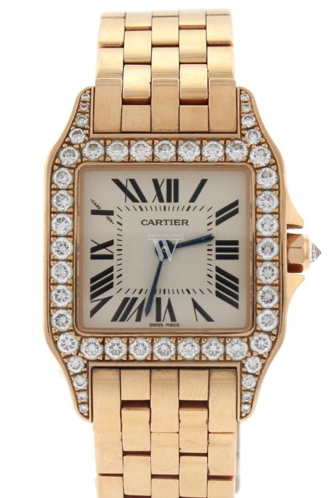 Cartier Santos Demoiselle 18kt Rose Gold Diamond Large Ladies Watch WF9007Z8  Pre-Owend