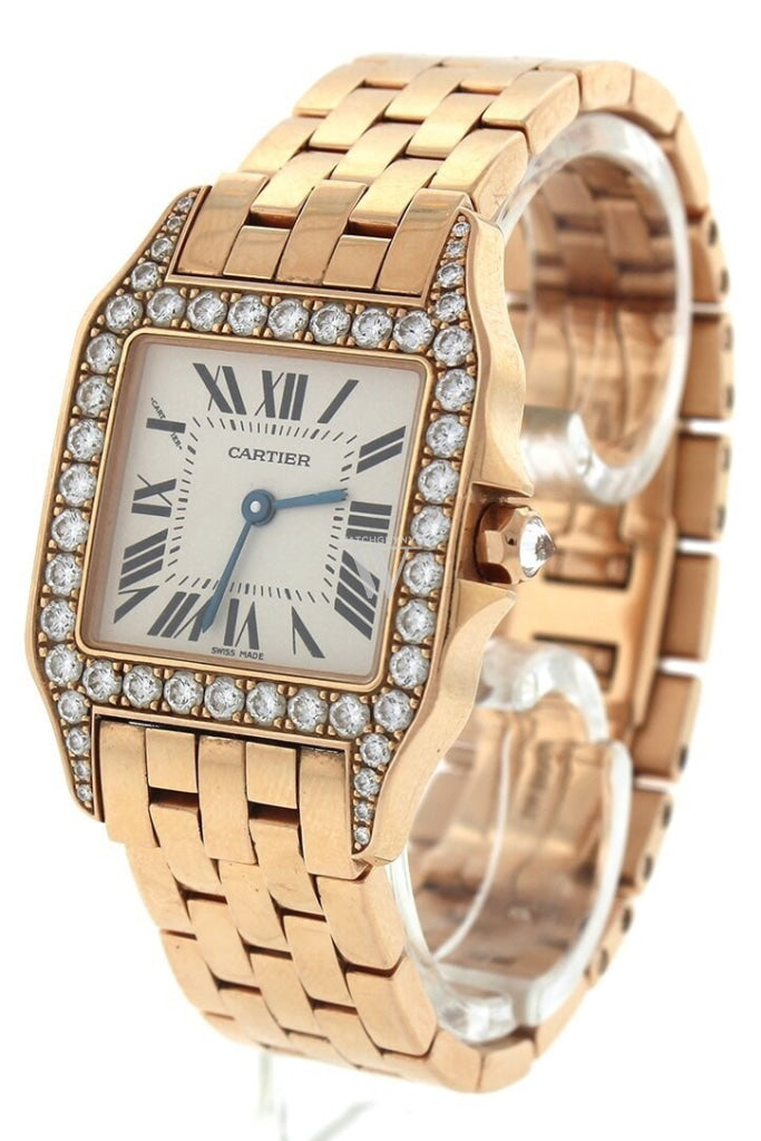 Cartier Santos Demoiselle 18kt Rose Gold Diamond Large Ladies Watch WF9007Z8  Pre-Owend