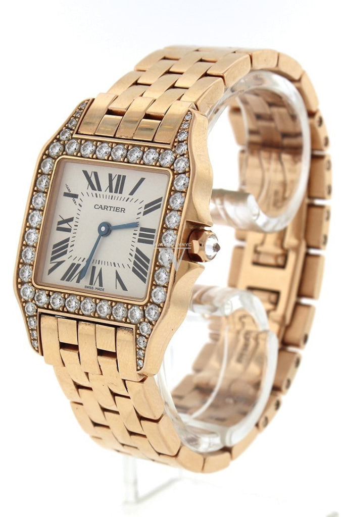 Cartier Santos Demoiselle 18kt Rose Gold Diamond Large Ladies Watch WF9007Z8  Pre-Owend