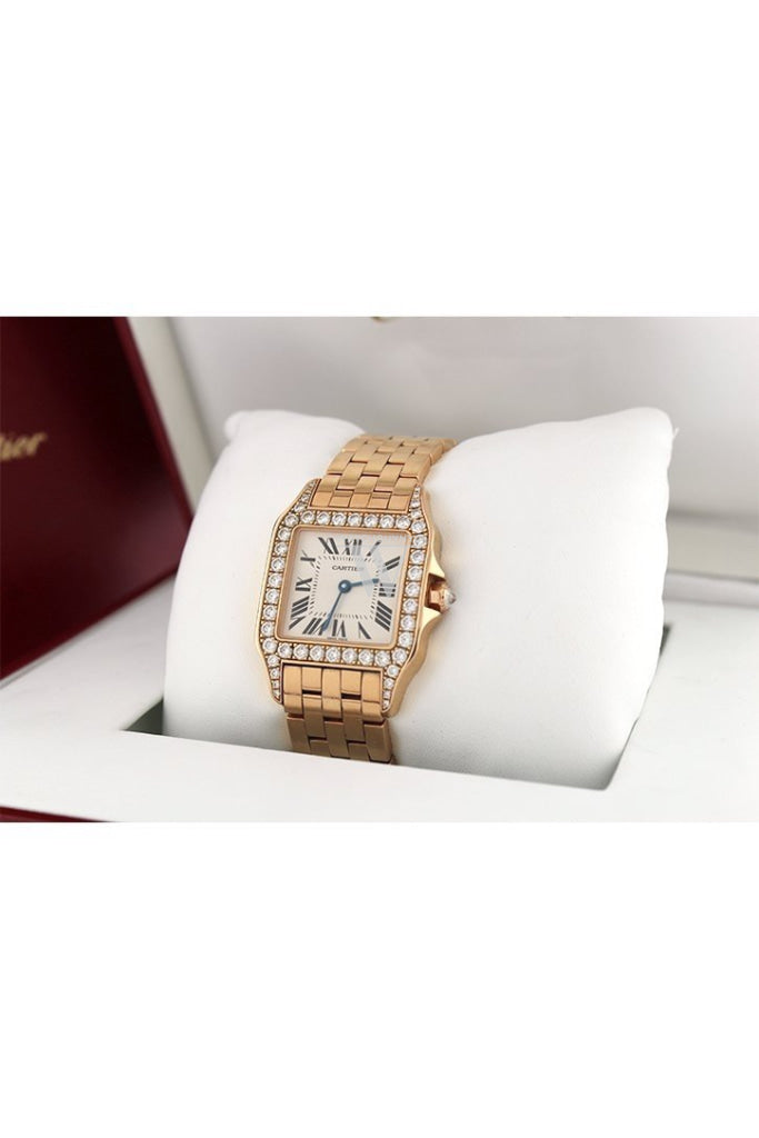 Cartier Santos Demoiselle 18kt Rose Gold Diamond Large Ladies Watch WF9007Z8  Pre-Owend