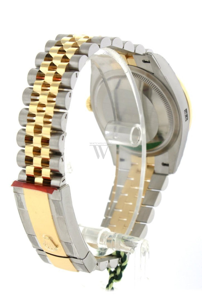 Rolex Datejust 36 White mother-of-pearl set with diamonds Dial Fluted Bezel Jubilee Yellow Gold Two Tone Watch 126233 NP