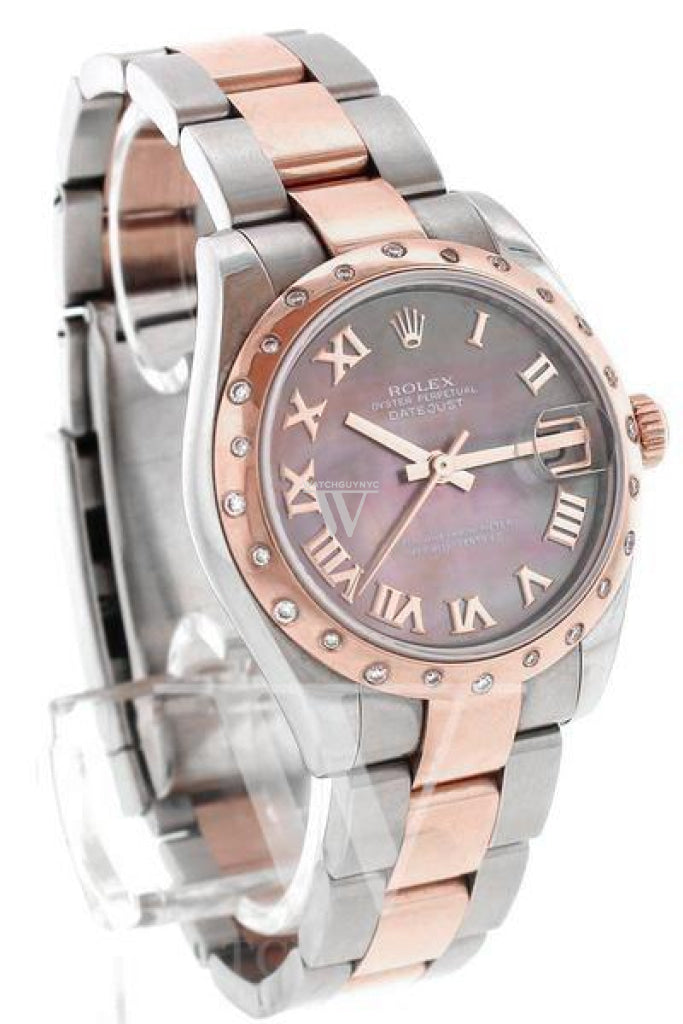Rolex Datejust 31 Black Mother of Pearl Roman Dial Diamond Bezel 18K Rose Gold Two Tone Ladies Watch 178341 Pre-owned