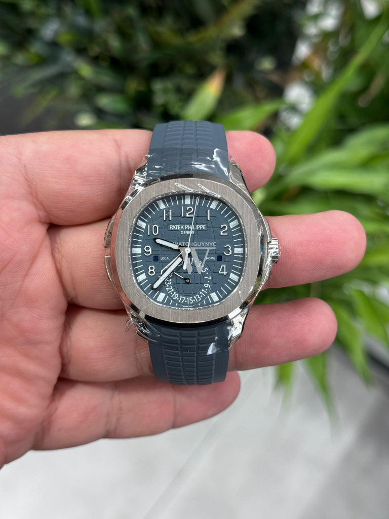 Patek Philippe Aquanaut  Travel Time Blue Gray Dial White Gold Watch 5164G