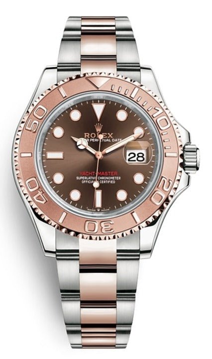 Rolex Yacht-Master 40mm Chocolate Dial Two-Tone Men’s Watch 126621 with 18k Everose gold bezel and center links, Oystersteel case, Oyster bracelet, sunburst chocolate dial, sapphire crystal, and Rolex Caliber 3235 automatic movement—never worn, authentic with box and warranty card. Available now at Global Sky Diamonds, 44 W 47th St Booth GF-10, NYC Diamond District. Shop globalskydiamond.com.